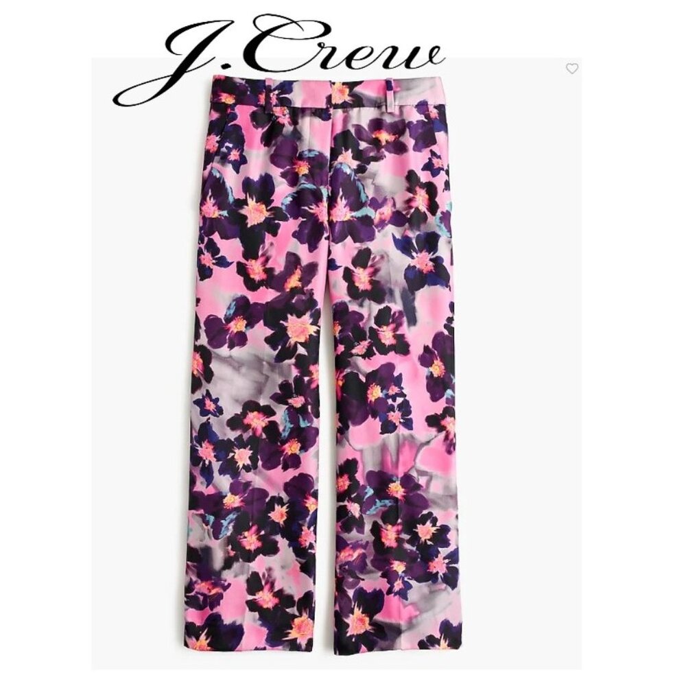 J.Crew - Collection wide-leg silk Corpped pant in watercolor floral - Size 10